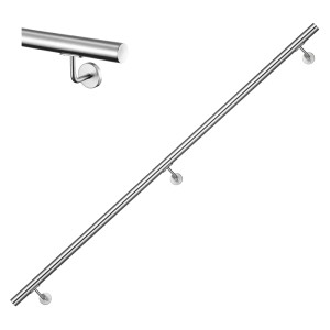 AICA Edelstahl Handlauf Komplettset, 200 cm, silber gebürstet, mit 3 Halterungen. Sicherer Halt für Treppen.