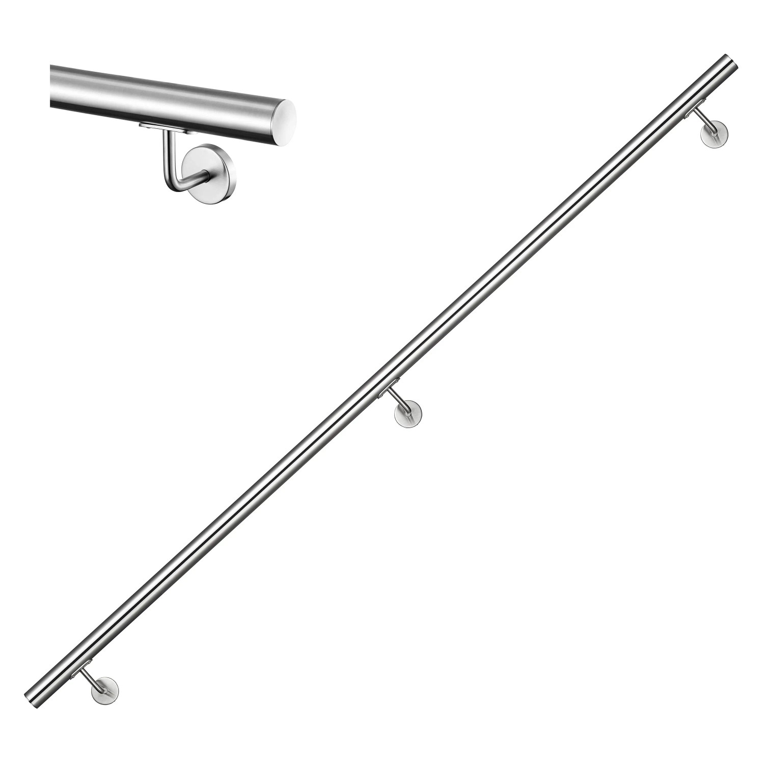 AICA Handlauf Komplettset Edelstahl 200 cm Silber inkl. Befestigungsmaterial