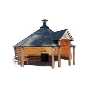 Finn Art Blockhaus Grillhütte Grillkota Elegance 16.5 qm offen mit Grillanlage Schindeln Schwarz
