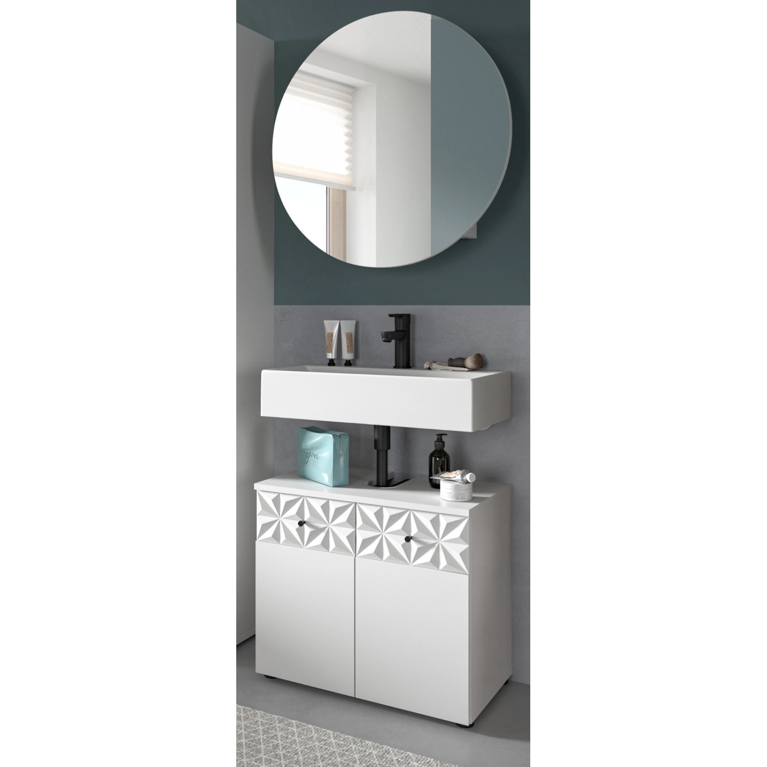 Inn.Furn Badmöbel Set in Weiß Hochglanz 2-teilig 70 cm Relief günstig online kaufen