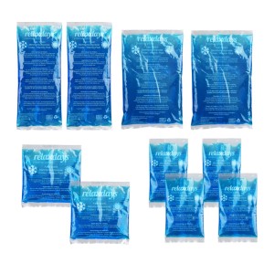 Relaxdays Kühlpads Set, 10 blaue Gel-Kompressen in verschiedenen Größen für Kalt- & Warmanwendung, auslaufsicher.