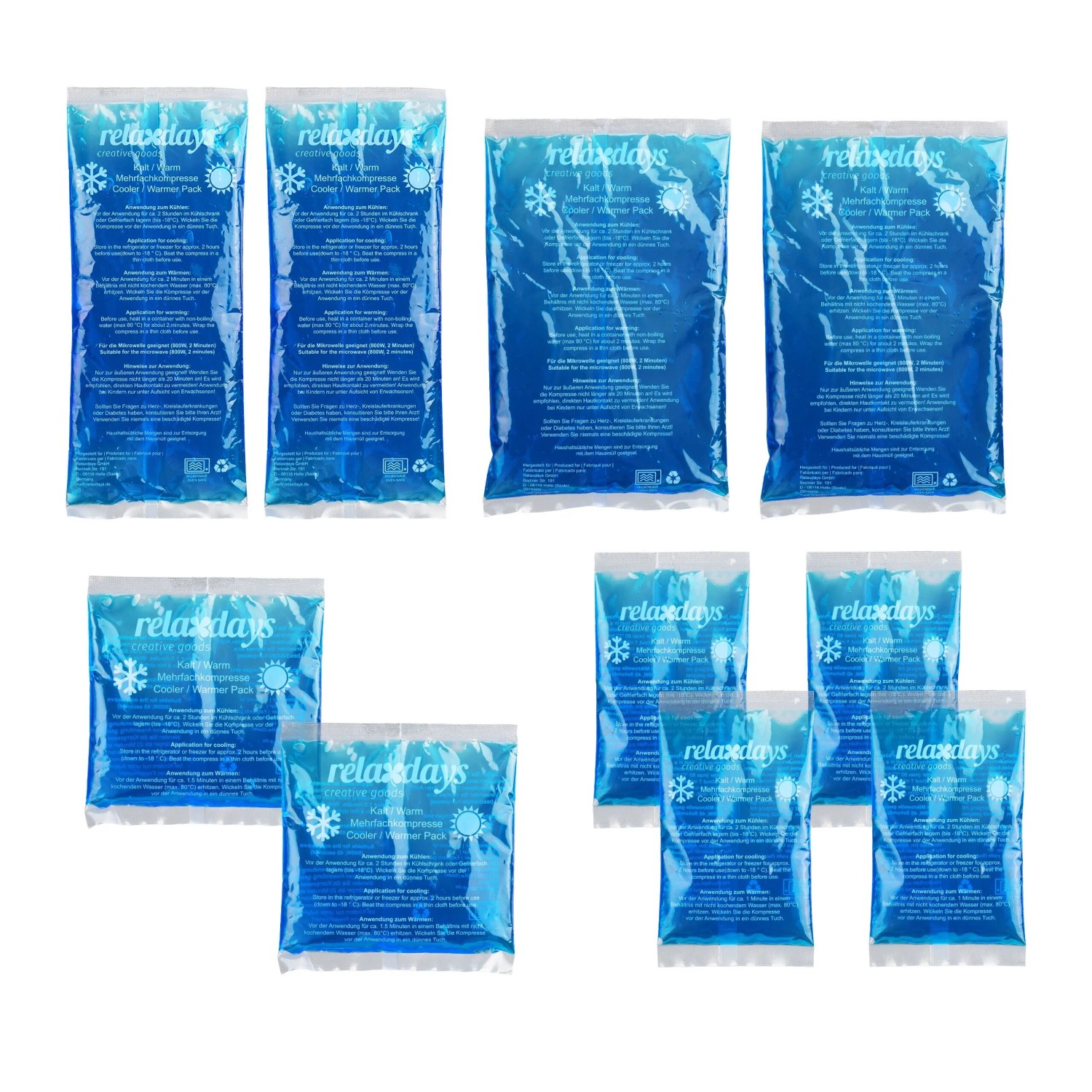 Relaxdays Kühlpads Set Kunststoff Gel Blau 10er Pack Auslaufsicher 26 cm x 16 cm x 1 cm
