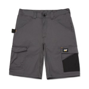 Graue Cat Short Essential Gr. 36, robuste Arbeitsshort mit Cargo- und Werkzeugtaschen.