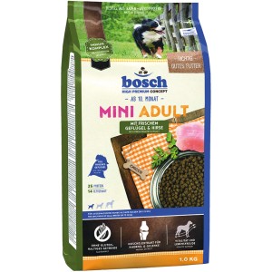 Bosch Mini Adult Hundefutter mit Geflügel & Hirse, 1kg Sack für kleine Hunderassen.