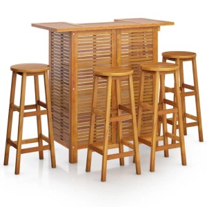 vidaXL Gartenbar-Set aus Akazienholz mit Bartisch und 4 Hockern.