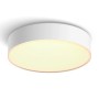 Weiße, runde Philips Hue Enrave Deckenleuchte mit warmweißem Licht und Dimmer.