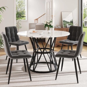 Merax Esstisch Set Rund 100cm Mit 4 Samtstühlen Grau