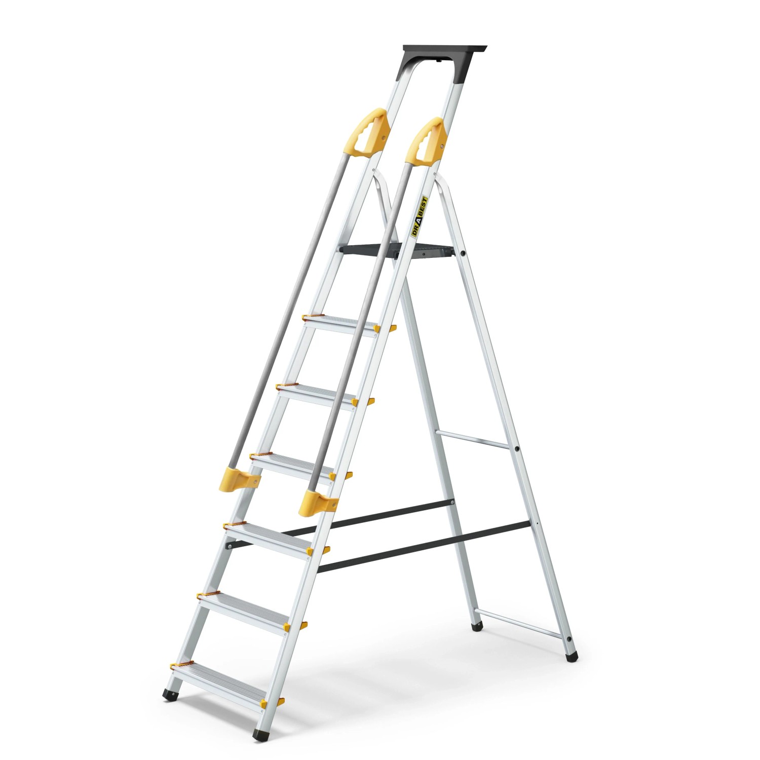 DRABEST Professionelle Aluminiumleiter Mit Handläufen 7 Stufen Bis 150 KG