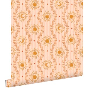 ESTAhome Tapete Retro-Ornamente Rosa Orange und Gelb 50 x 900 cm