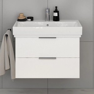 Steinkamp Waschtischunterschrank Living 2.0 mit GROHE Cube Waschbecken, schneeweiß glänzend.