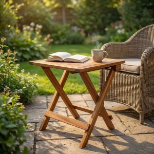 Relaxdays Klapptisch Akazienholz Braun Wetterfest 46 cm x 46 cm x 46 cm