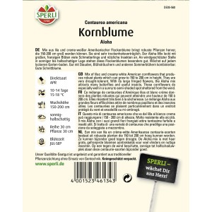 Sperli Kornblume Aloha Samenpackung. Lila-creme Blütenmischung, insektenfreundlich.