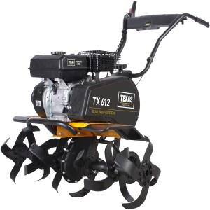 Texas TX612TG Benzin-Motorhacke mit Dual-Shaft System und verstellbarer Arbeitsbreite.