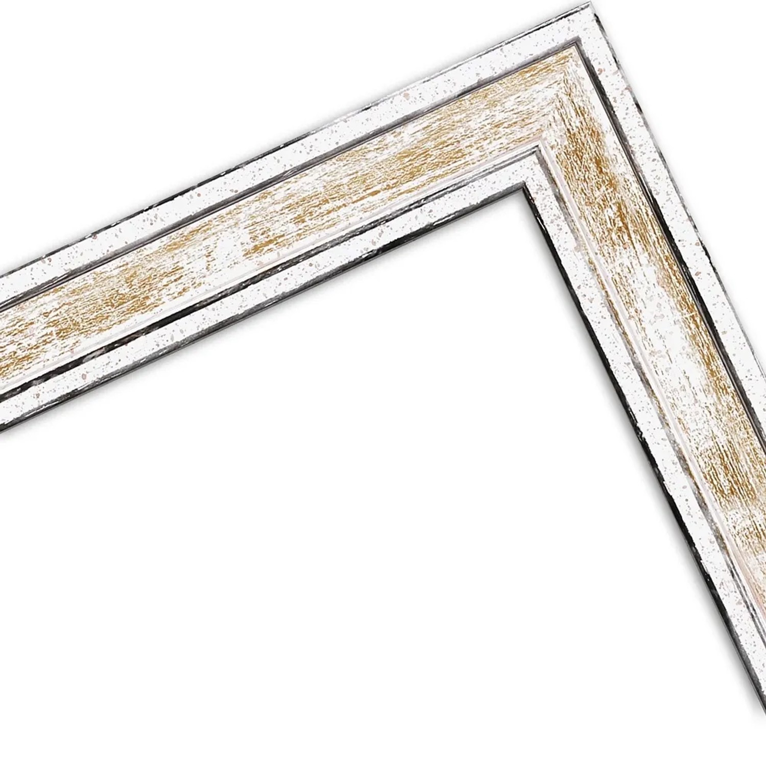 Detailansicht goldfarbener Bilderrahmen H460 aus Massivholz (40x60 cm) im Vintage-Stil.