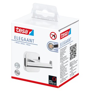 Tesa Elegaant Doppelhaken Chrom, Handtuchhalter zur Wandmontage ohne Bohren.