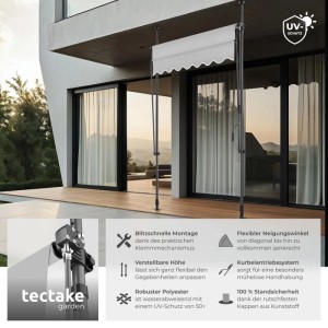 Tectake Klemmmarkise  Mit Handkurbel Uv Beständig 150 x 180 cm 180 x 150 x 304 cm Hellgrau