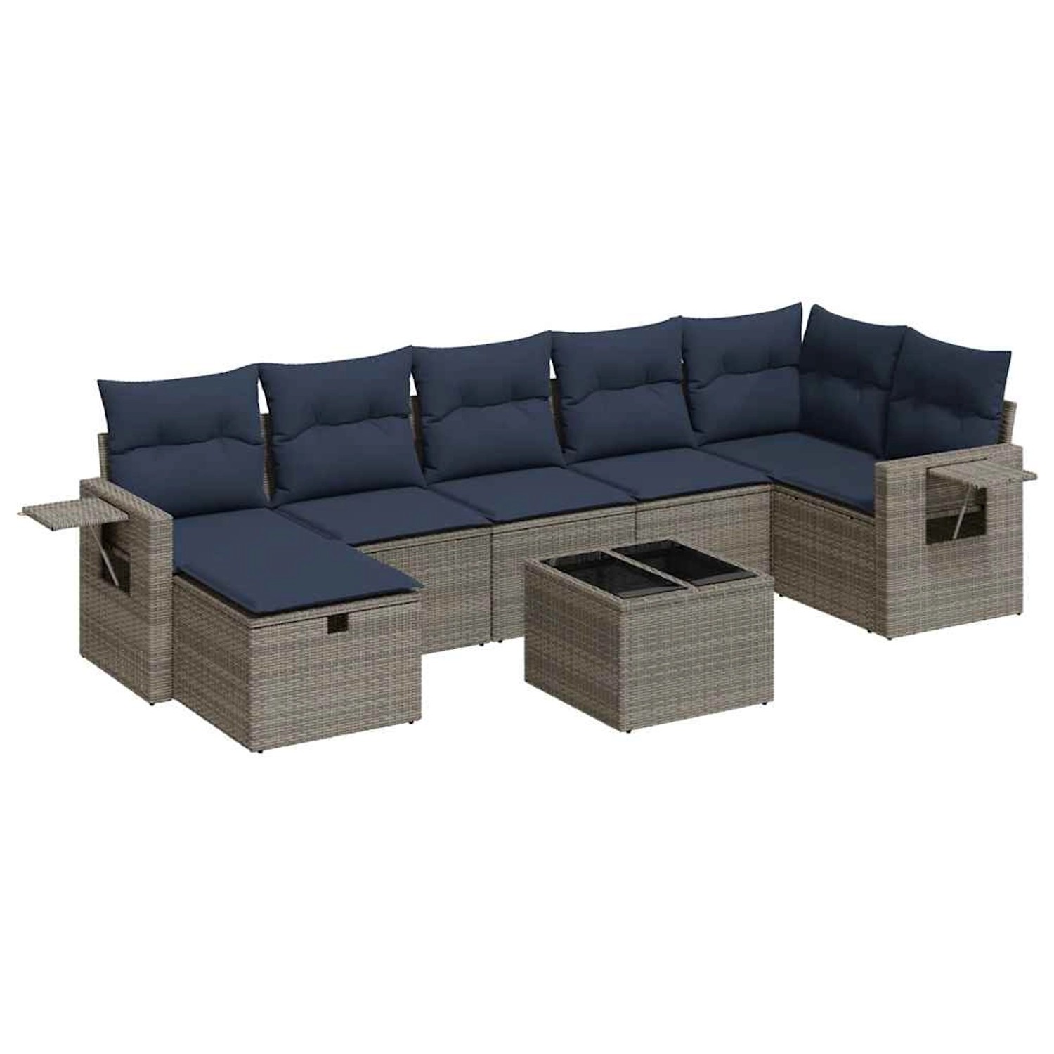 vidaXL 8-Tlg Garten-Sofagarnitur mit Kissen Grau Poly Rattan 3325517