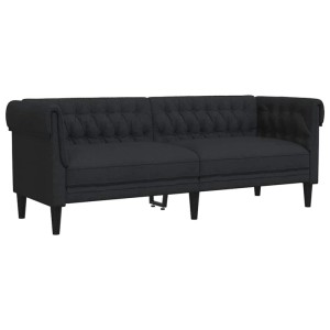 Schwarzes vidaXL Chesterfield Sofa, 3-Sitzer aus Stoff mit Knopfheftung.