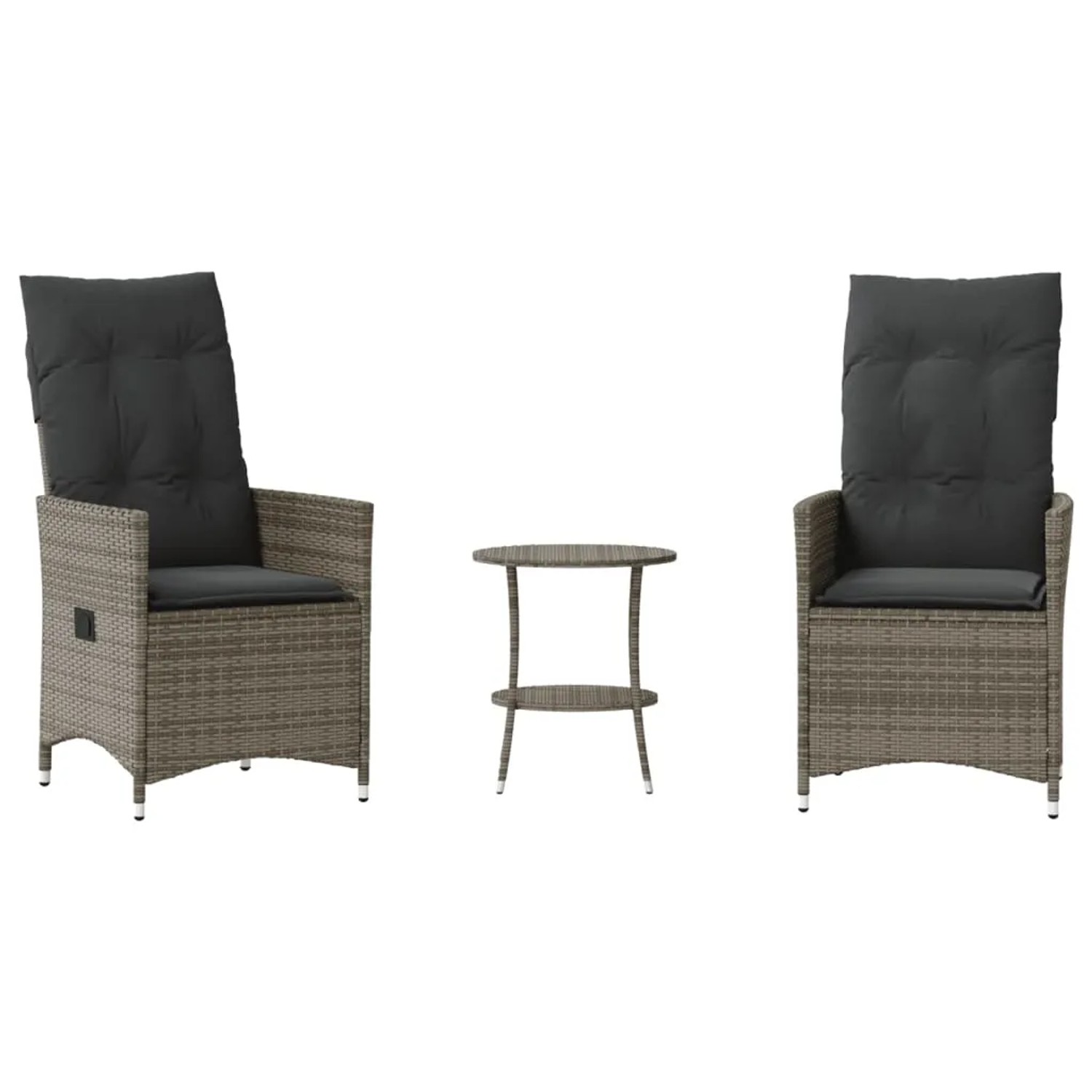 vidaXL 3-tlg Bistro-Set mit Kissen Grau Poly Rattan Modell 14