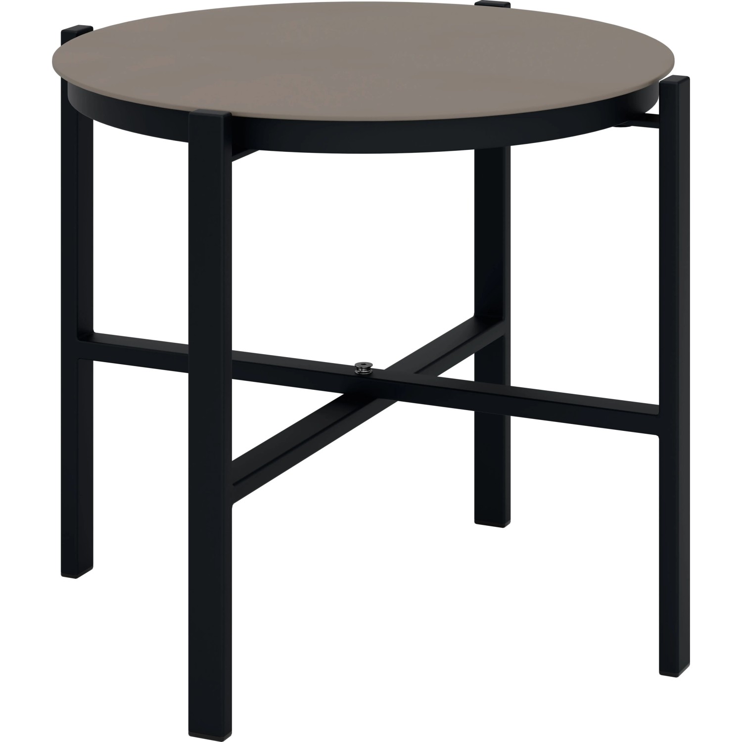 Beistelltisch des Balkonmöbel-Sets Tapena, Stahl schwarz, Tischplatte taupe.
