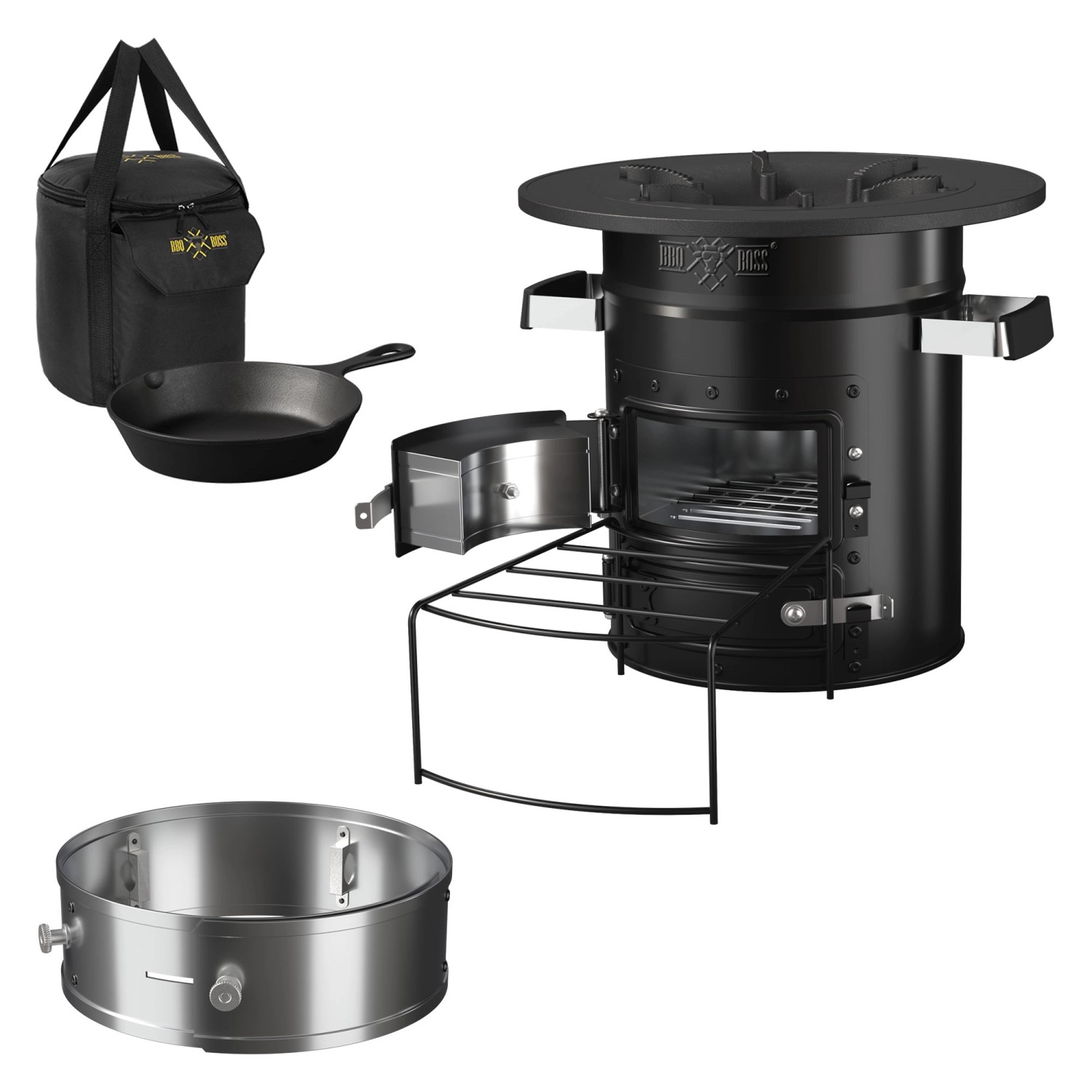 BbqBoss Raketenofen mit Grillpfanne mit Power Ring Schwarz Campingkocher günstig online kaufen