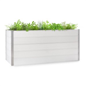 Blumfeldt Nova Grow Hochbeet, 195x91x100 cm, WPC Holzoptik, rechteckig, weiß, bepflanzt mit Kräutern.