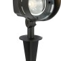 Schwarzer Solar-LED-Spot mit Erdspieß für Gartenbeleuchtung, warmweißes Licht.