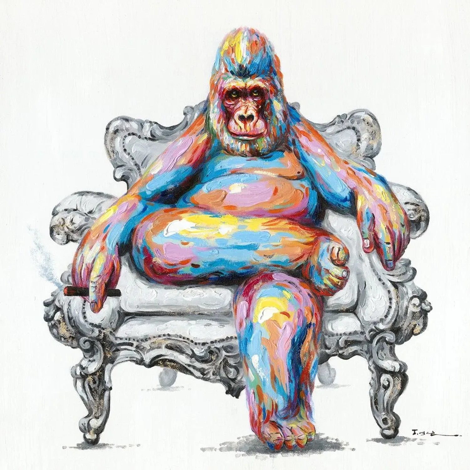 Art Universe Leinwandbild Bunter Gorilla im Sessel 70 x 70 cm