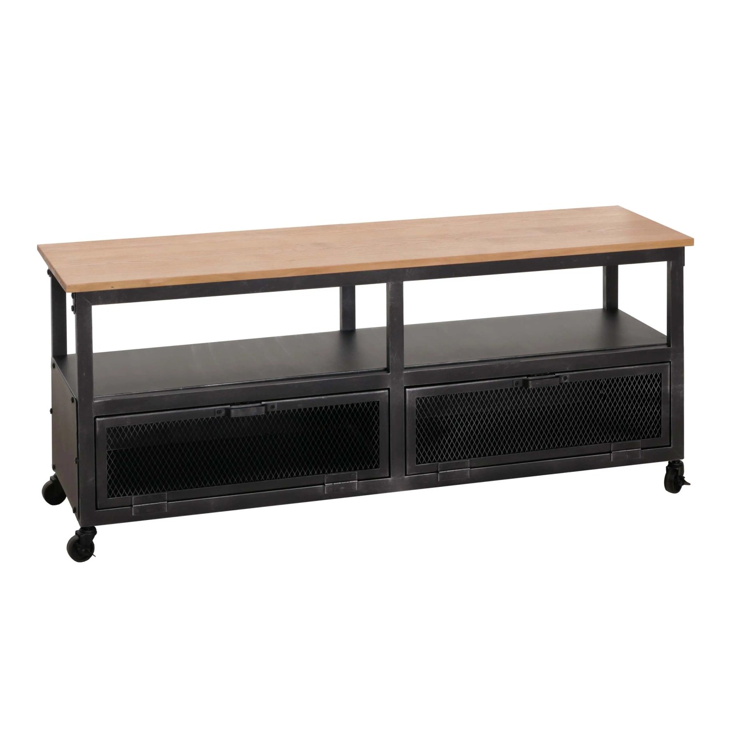 MCW Lowboard N28 Industrial Retro Metall Holz 55x130x36cm Schwarz Natur