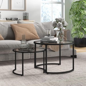 HOMCOM Couchtisch 2er-Set, schwarz, Hartglas, stapelbar. Wohnzimmertische im modernen Design.