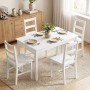 Weiße HOMCOM Essgruppe aus Kiefernholz mit rechteckigem Tisch und 4 Stühlen mit Leiter-Rückenlehnen im Esszimmer.
