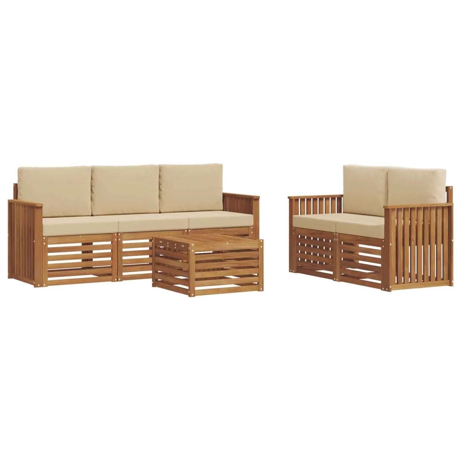 vidaXL Sofagarnituren 6 Tlg Natur und Beige Massivholz Akazie 3374368