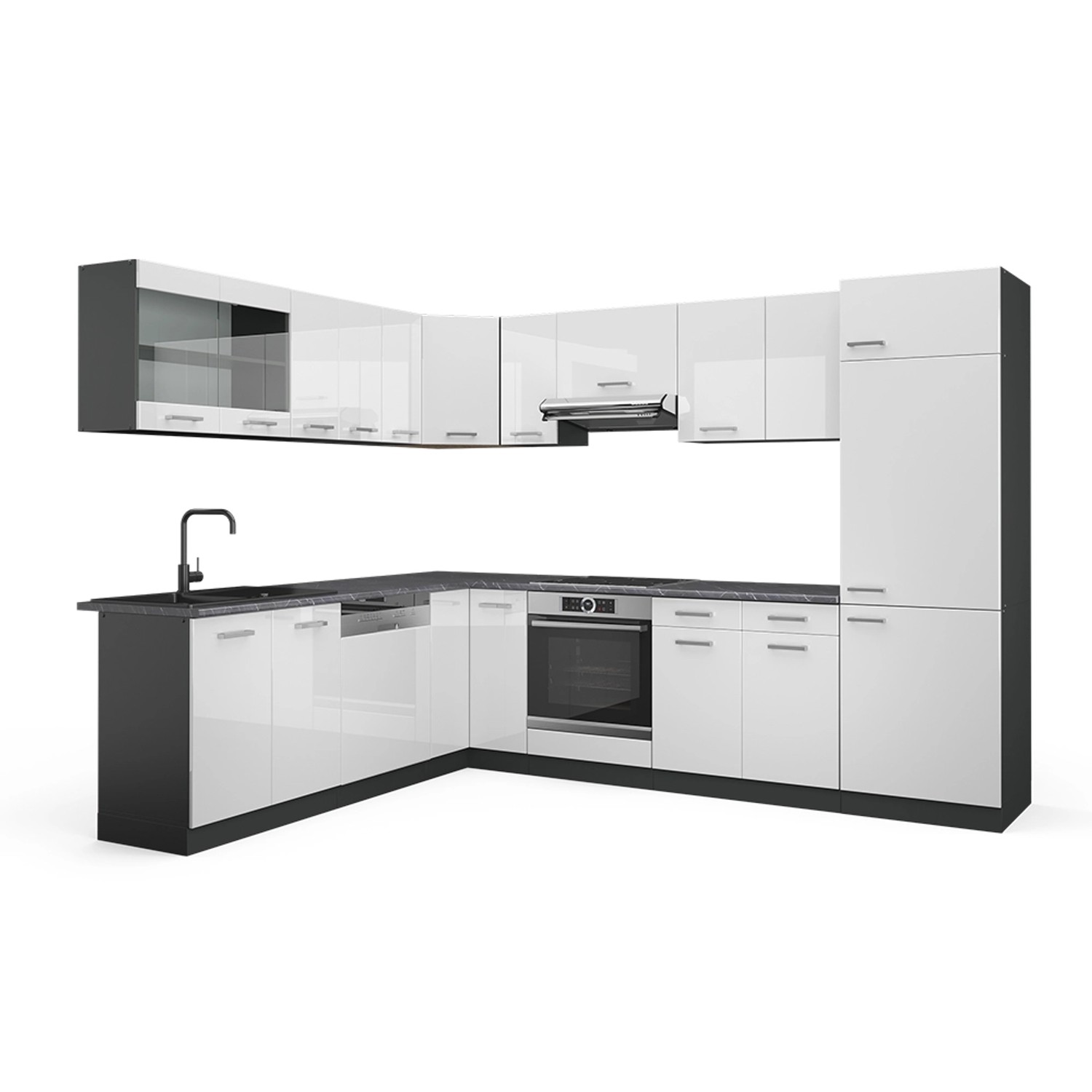Vicco R-Line Eckküche Weiß Hochglanz/Anthrazit 227 x 287 cm ohne Arbeitspla günstig online kaufen
