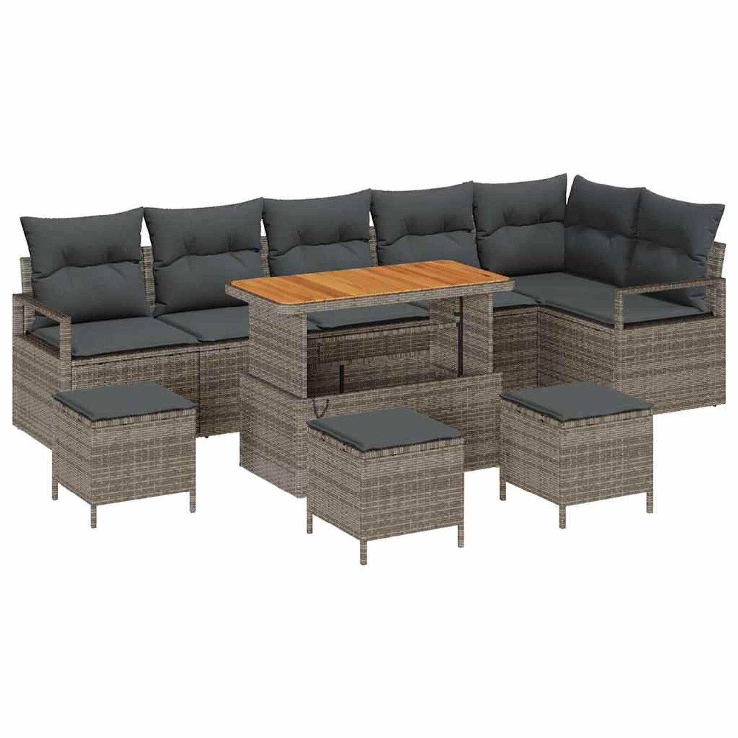vidaXL Garten-Sofa-Set mit Kissen 10-Tlg Grau Poly Rattan 3362553 günstig online kaufen