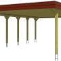 Skan Holz Doppelcarport Spreewald mit roter Blende, Holzkonstruktion mit EPDM Dachbahn und 12 Pfosten.