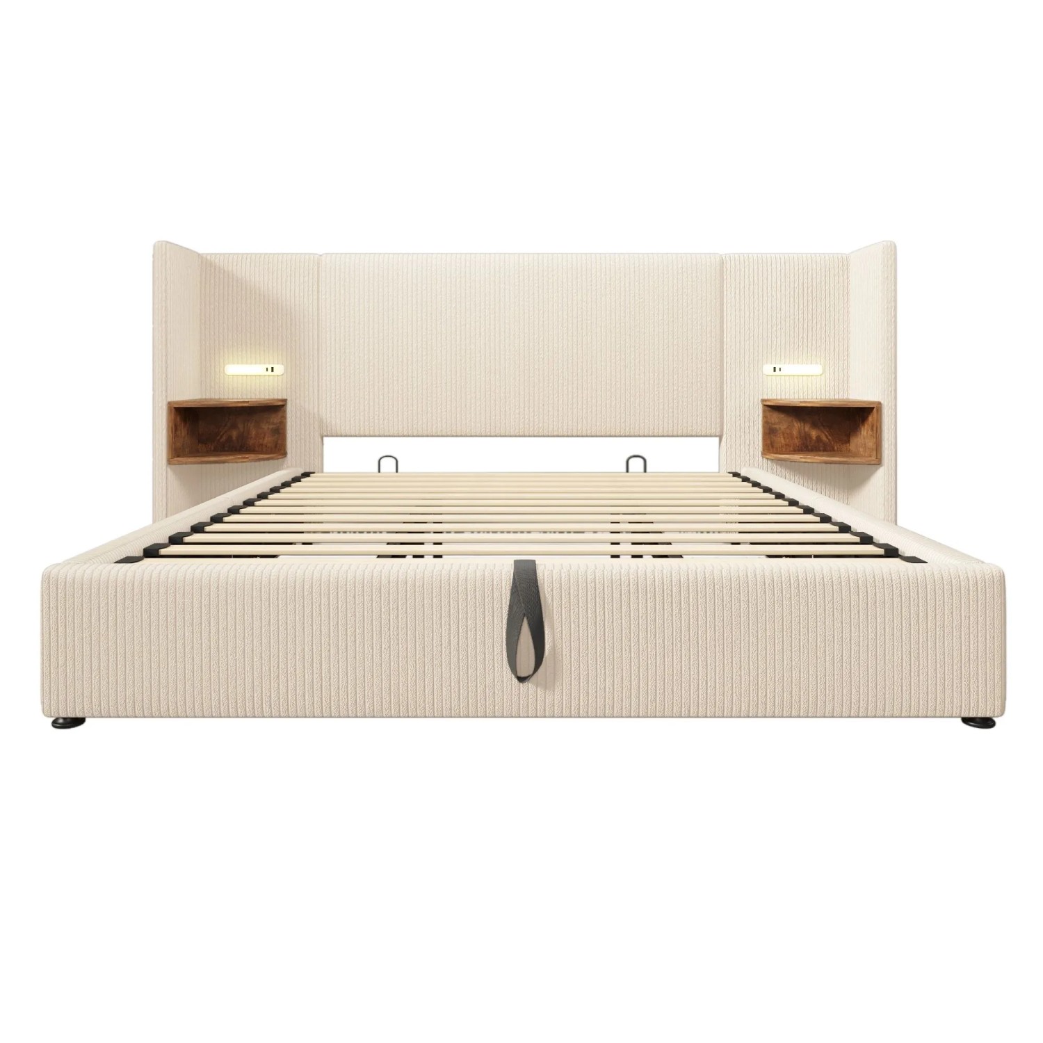 Okwish Polsterbett 180×200 Mit Nachttisch Leselampe Und Usb Type-C Ladefunktion Doppelbett Ohne Matratze