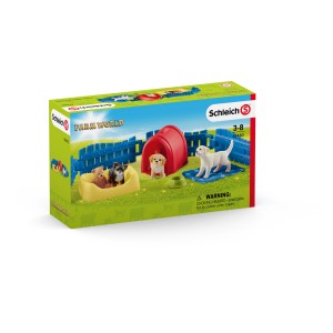 Schleich Farm World Welpenstube Spielset mit Maltipoo, Chihuahua und Labrador Welpen.