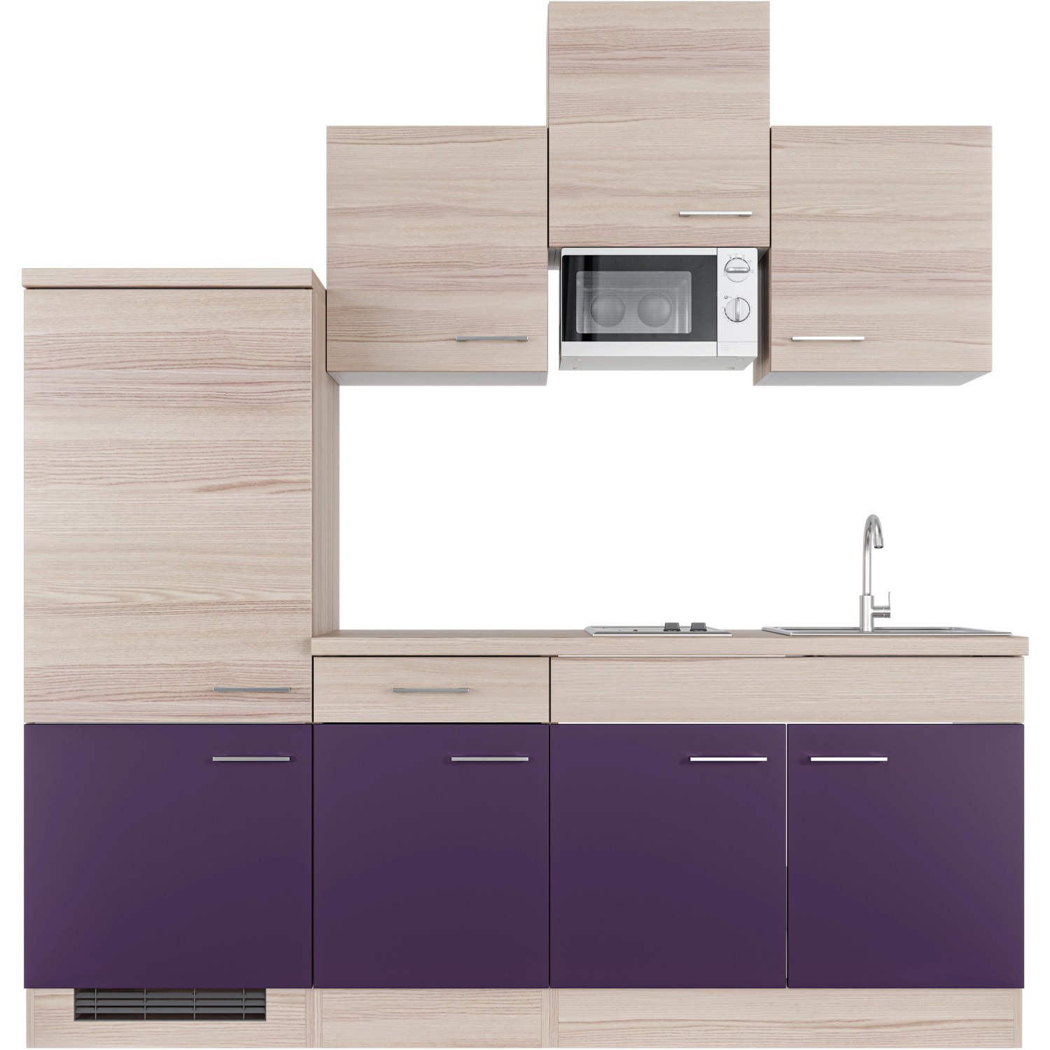 Flex-Well Exclusiv Küchenzeile Focus 210 cm Akazie - Aubergine