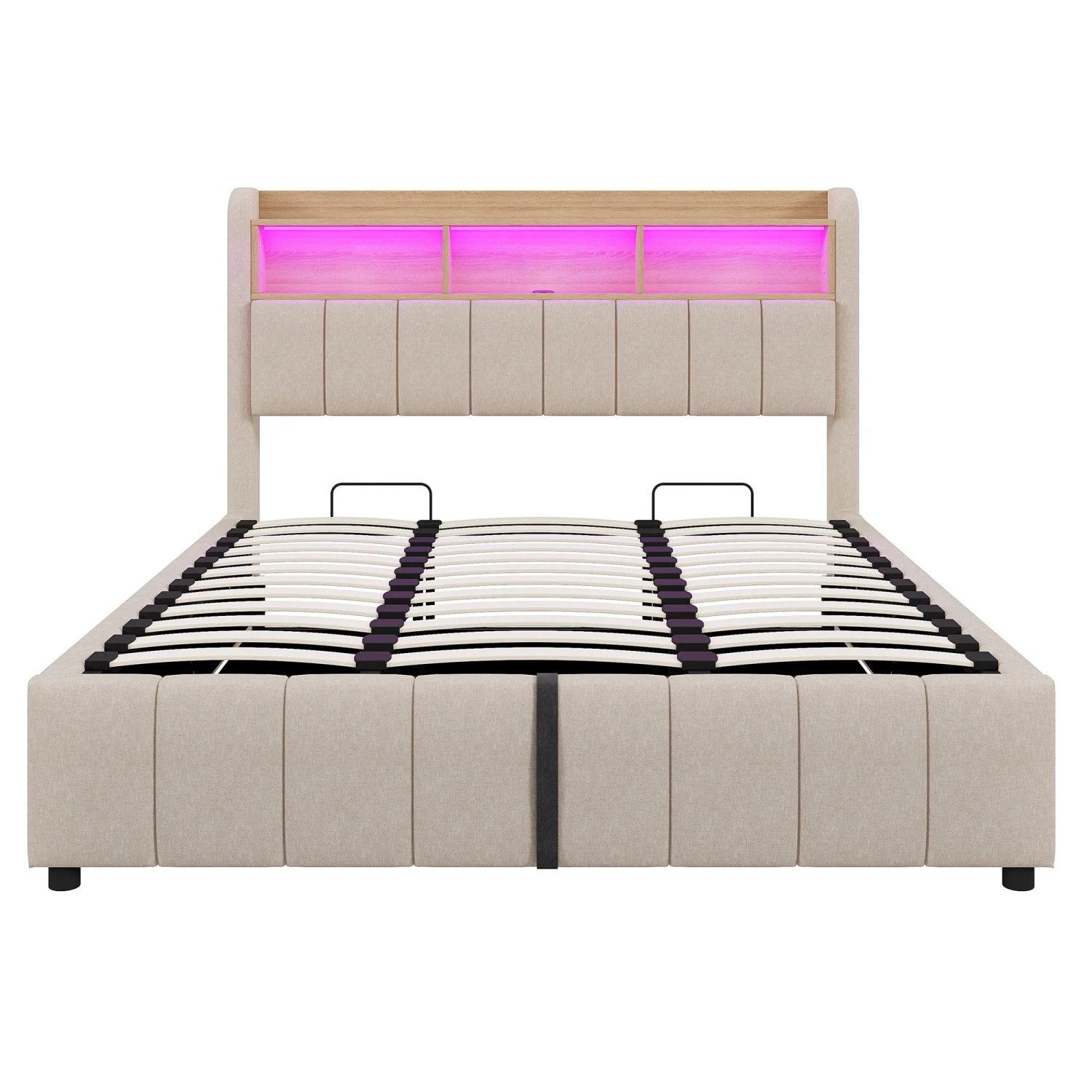 okwish Kinderbett 180x200cm mit LED Beleuchtung und Stauraum Kinderzimmer Beige ohne Matratze
