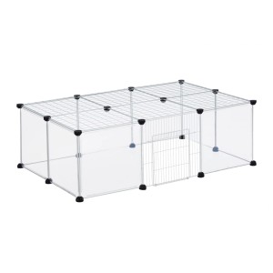 Erweiterbares Freilaufgehege aus Eisen und Kunststoff in Transparent, Weiß und Schwarz.