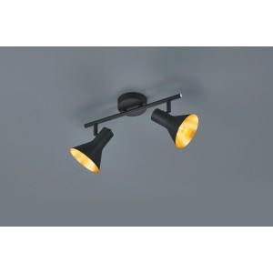 Schwarzer 2er Spot Nina mit goldenen Lampenschirmen für E14 Leuchtmittel.