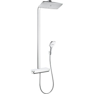 Hansgrohe Raindance E Brauseset mit Kopf- und Handbrause, Thermostat in Weiß-Chrom.