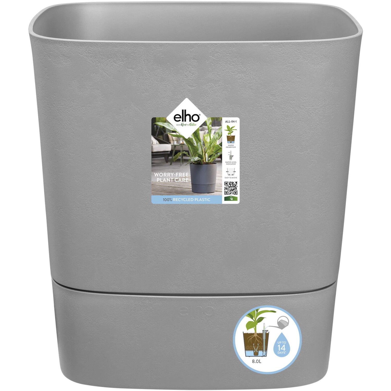 Elho Blumentopf Greensense Aqua Care Eckig 38,9 cm x 38 cm Light Beton