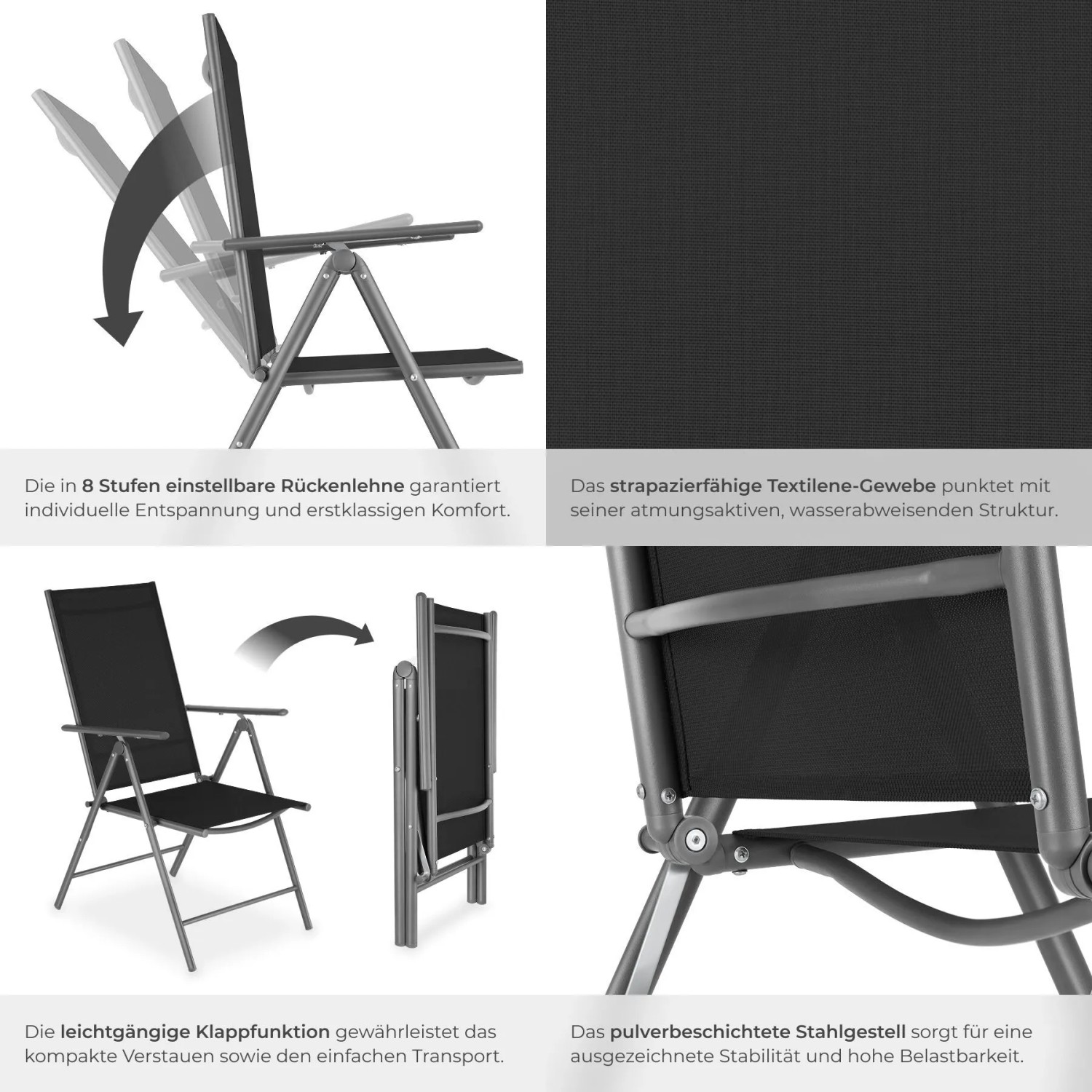Tectake Gartenstuhl Marcellino Klappbar Wetterfest und Uv Beständig 6Er Set 65 x 54 5 x 107 5 cm Anthrazit_5