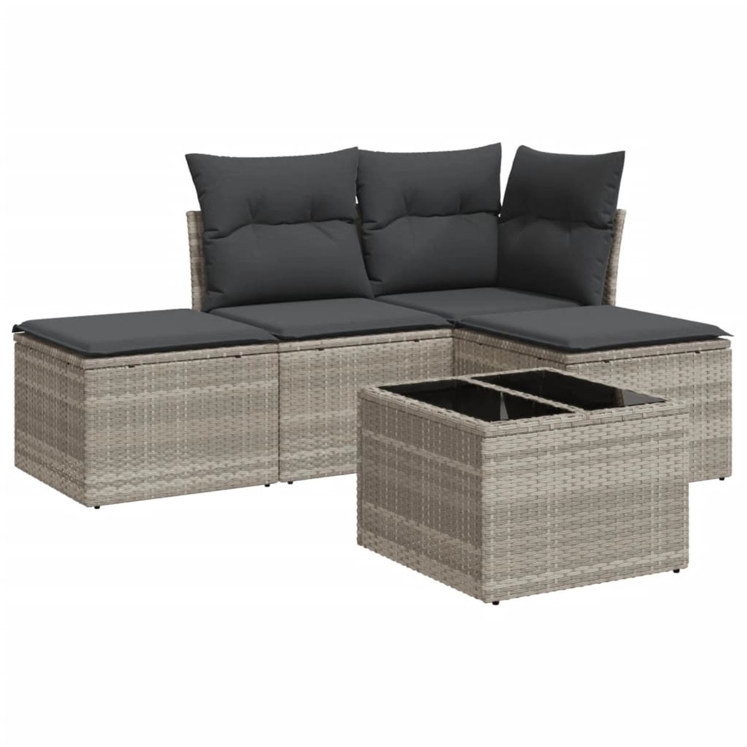 vidaXL 5-tlg Garten-Sofagarnitur mit Kissen Hellgrau Poly Rattan Modell 23