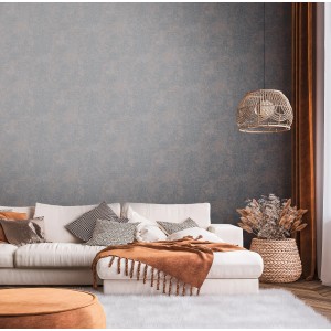 AS-Creation Vliestapete mit Grafikmuster und Metalliceffekt in Schwarz-Bronze im Wohnraum.