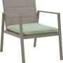 Sessel des 4-teiligen Gartenmöbel-Sets Jamapa, Stahl hellgrau mit grünem Sitzkissen.