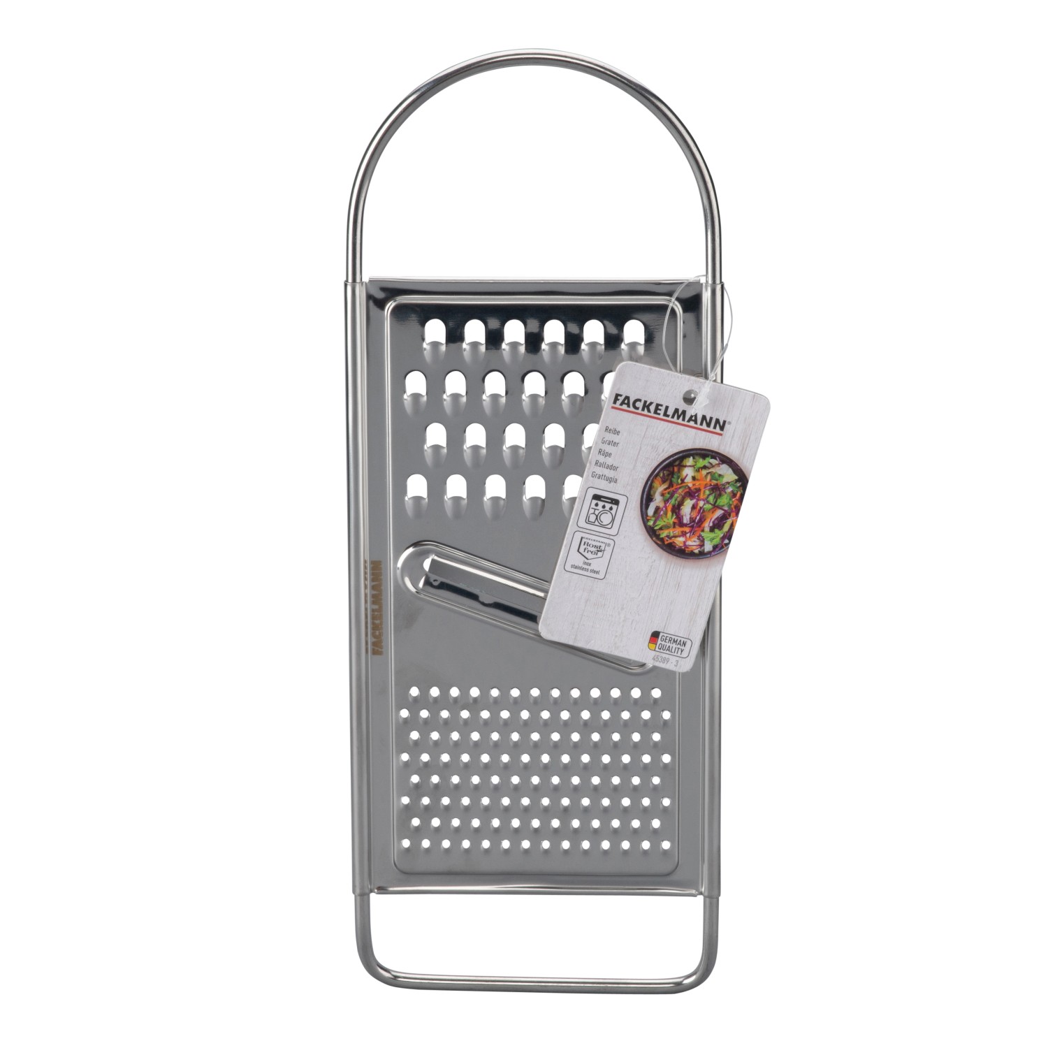 Fackelmann Universalreibe aus Edelstahl, 29x11cm, Küchenhelfer zum Reiben von Gemüse und Käse.
