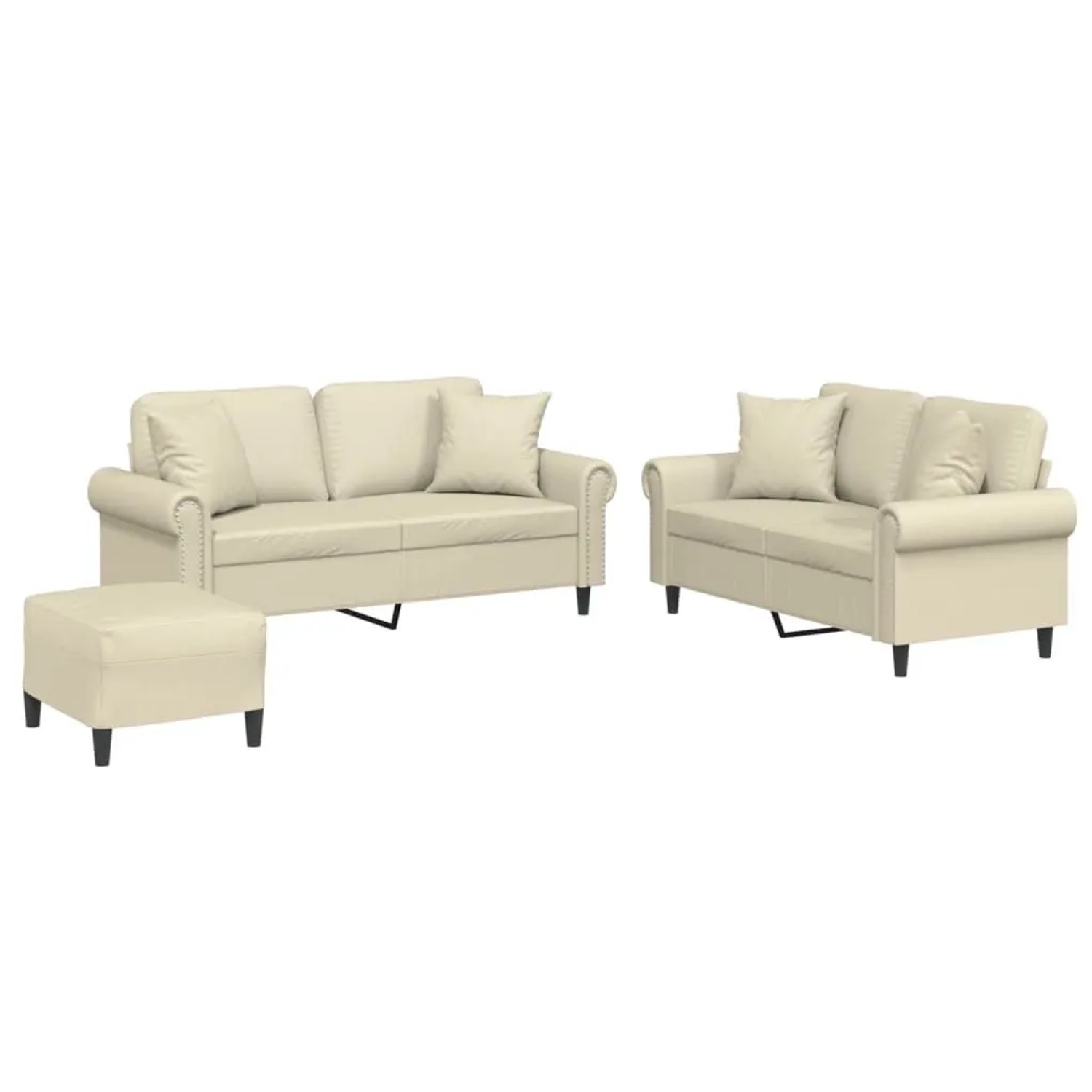 vidaXL 3-Tlg Sofagarnitur mit Kissen Creme Kunstleder 3202166