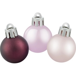 Weihnachtskugel Set, 9-teilig in Pink und Lila, aus Kunststoff mit matter und glänzender Oberfläche.